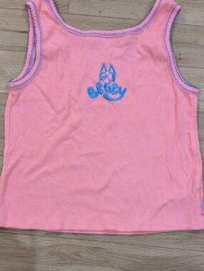 Lucy Coral Pink Tank Top with Blue Embroidery